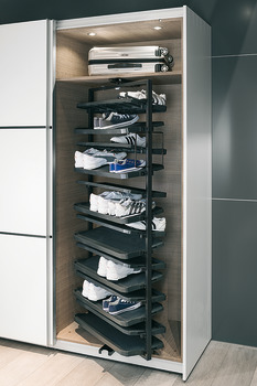 Pull out shoe rack, 180°, rotating, for up to 50 pairs of shoes