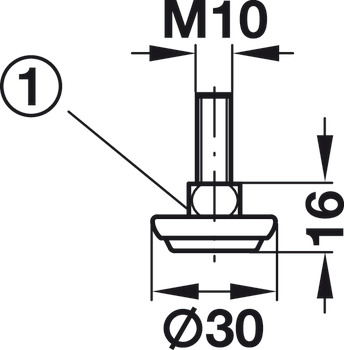 Adjusting screw, Thread M10, rigid, with steel foot plate