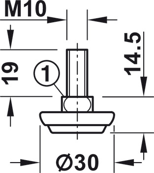 Adjusting screw, Thread M10, rigid, with steel foot plate