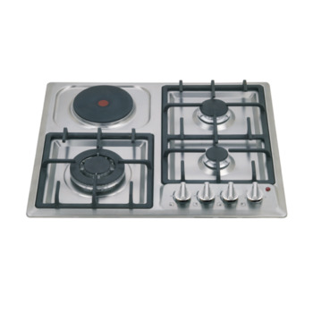 Hob, 3 gas burner and 1 hot plate with knob control, stainless steel finish