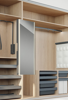 Wardrobe mirror, illuminated, extending, can be swivelled by 90°