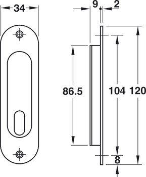 Mortise lock, for sliding doors, backset A 50 mm, Startec, cipher bit