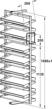 Pull out shoe rack, 180°, rotating, for up to 50 pairs of shoes