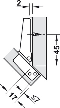 Concealed hinge, Häfele Metallamat A 92°, for -45° corner application