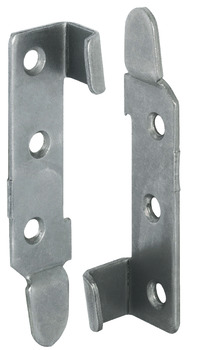 Bed connector, with cranked hook-in part and striking plate