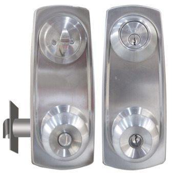 knob with dead lock set, cylindrical, entrance function, stainless steel matt finish