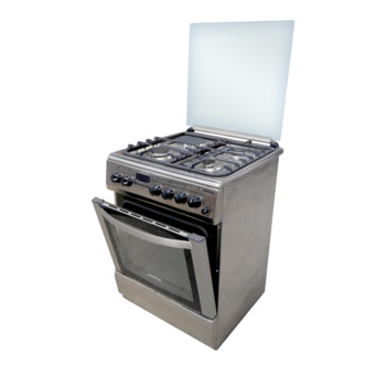 Freestanding cooker, 1 hot plate, 3 gas burner and oven, stainless steel finish