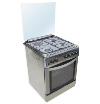 Freestanding cooker, 3 multi-gas burner, 1 hot plate and gas oven, stainless steel finish