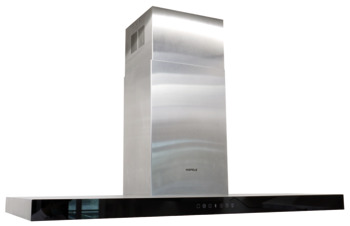 Chimney hood, ceiling mounted, stainless steel and black glass, 900 mm