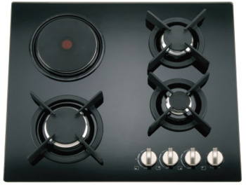 Hob, 3 gas burner and 1 hot plate with knob control