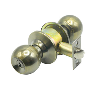 Knob lock set, cylindrical, entrance function, antique brass finish