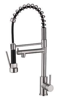Kitchen Mixer Tap, Pull Down Spout, Brushed Stainless