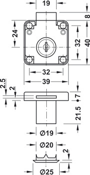 Deadbolt rim lock, with plate cylinder, backset 24 mm